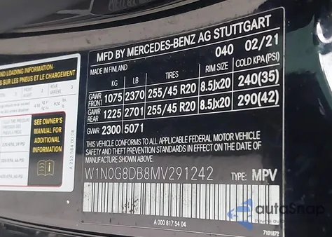 2021 Mercedes-Benz Glc 300 из США, поврежденный, VIN W1N0G8DB8MV291242